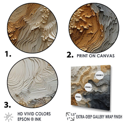 Toile encadrée Motif spirale de rivière dorée et beige Designart