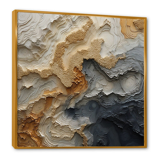Toile encadrée Motif spirale de rivière dorée et beige Designart