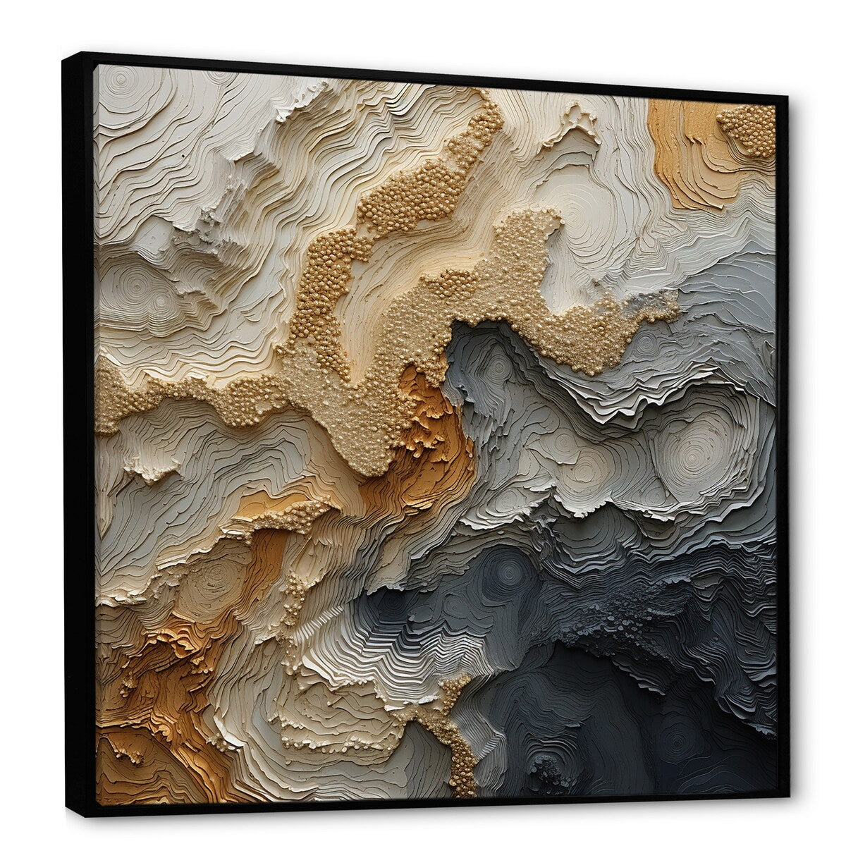 Toile encadrée Motif spirale de rivière dorée et beige Designart