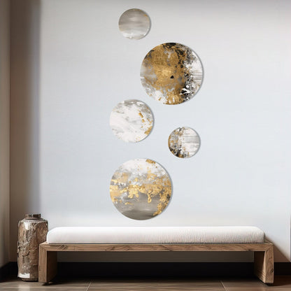 Lot de 5 peintures murales abstraites en métal doré et blanc Designart