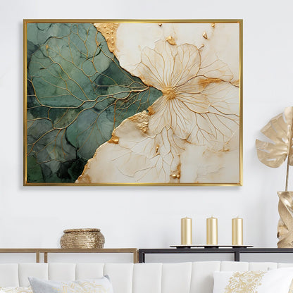 Poteries minimalistes Designart vert et or I Décoration murale encadrée à spirales abstraites pour salon