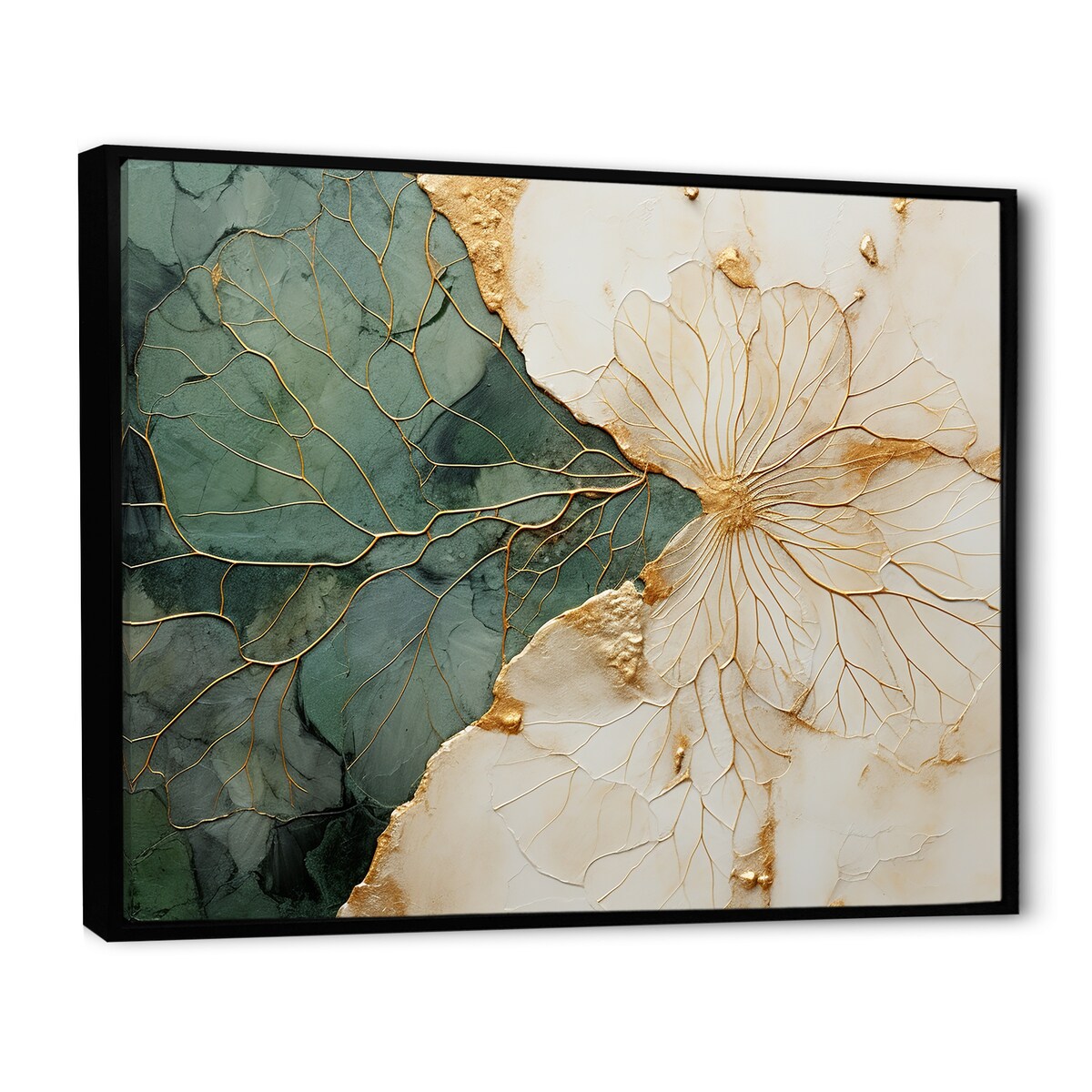 Poteries minimalistes Designart vert et or I Décoration murale encadrée à spirales abstraites pour salon