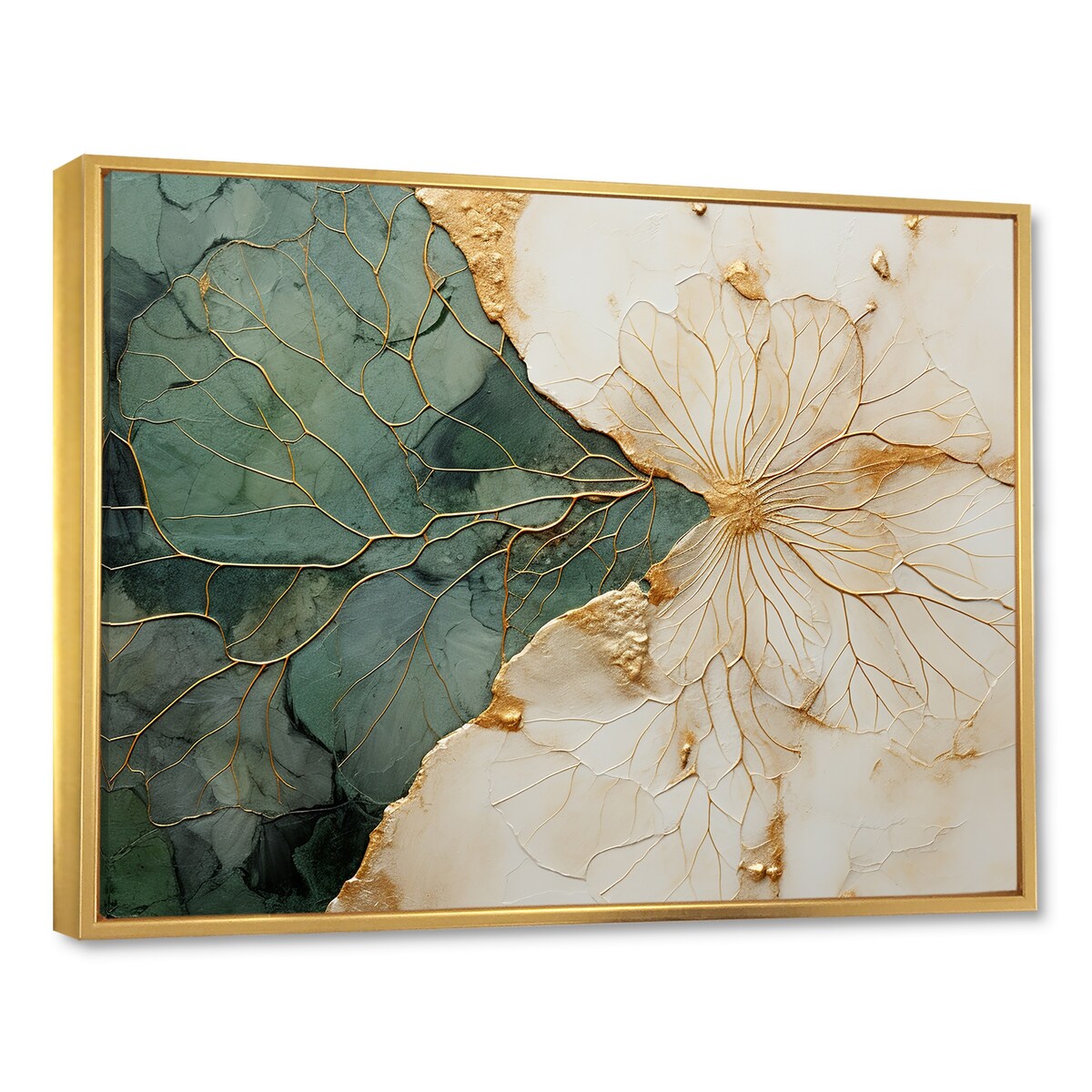 Poteries minimalistes Designart vert et or I Décoration murale encadrée à spirales abstraites pour salon