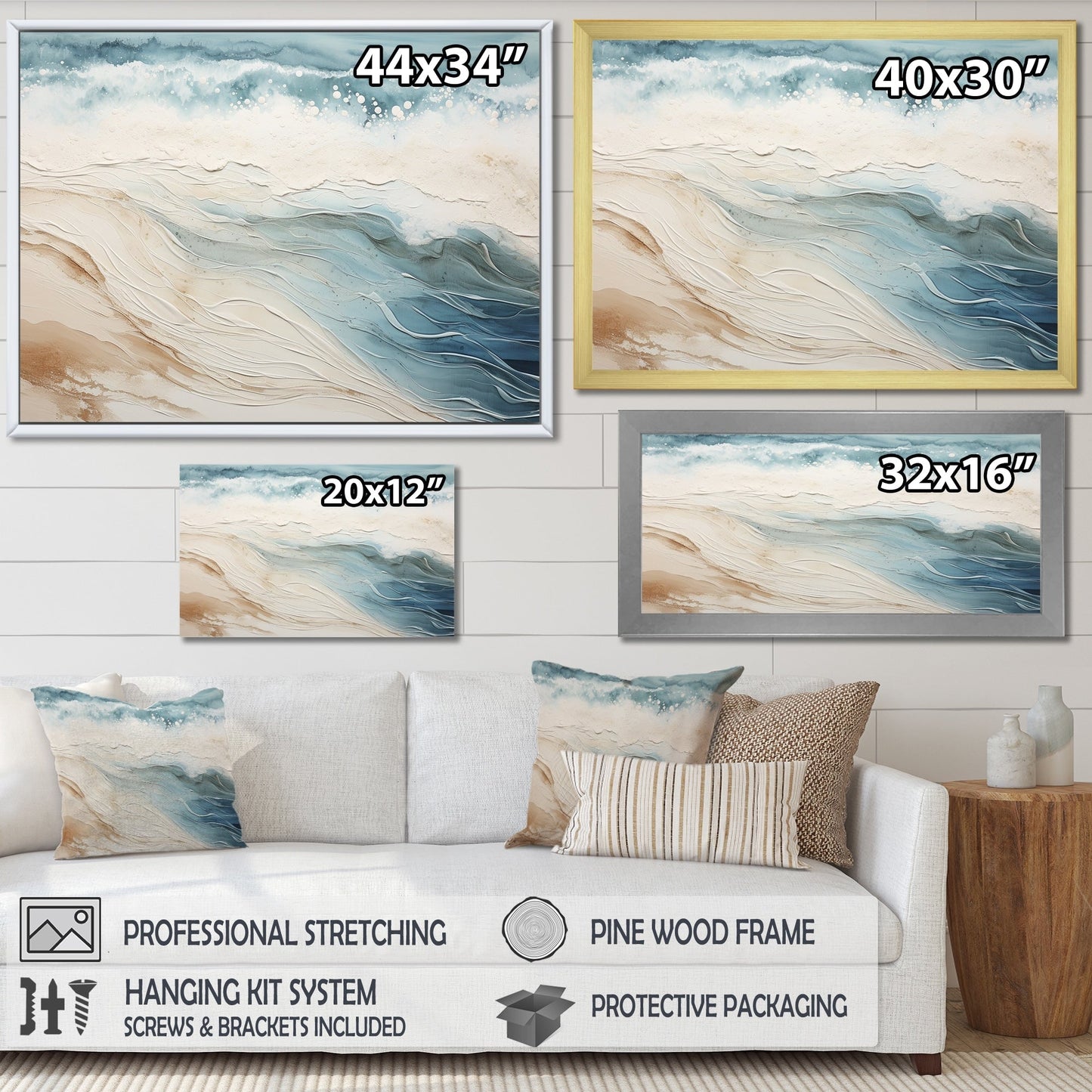 Designart Moderne Bleu et Beige Sable Vue Aérienne V Plage Côtière Sable Art Mural