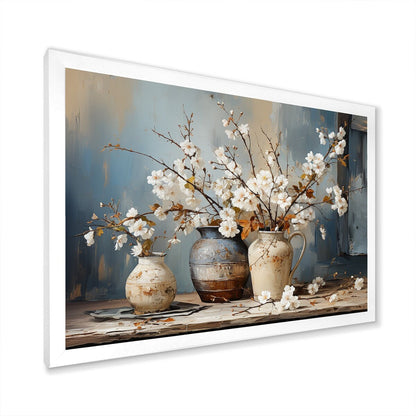 Impression sur toile encadrée Designart, nature morte avec poterie et fleurs, paysage et arbres