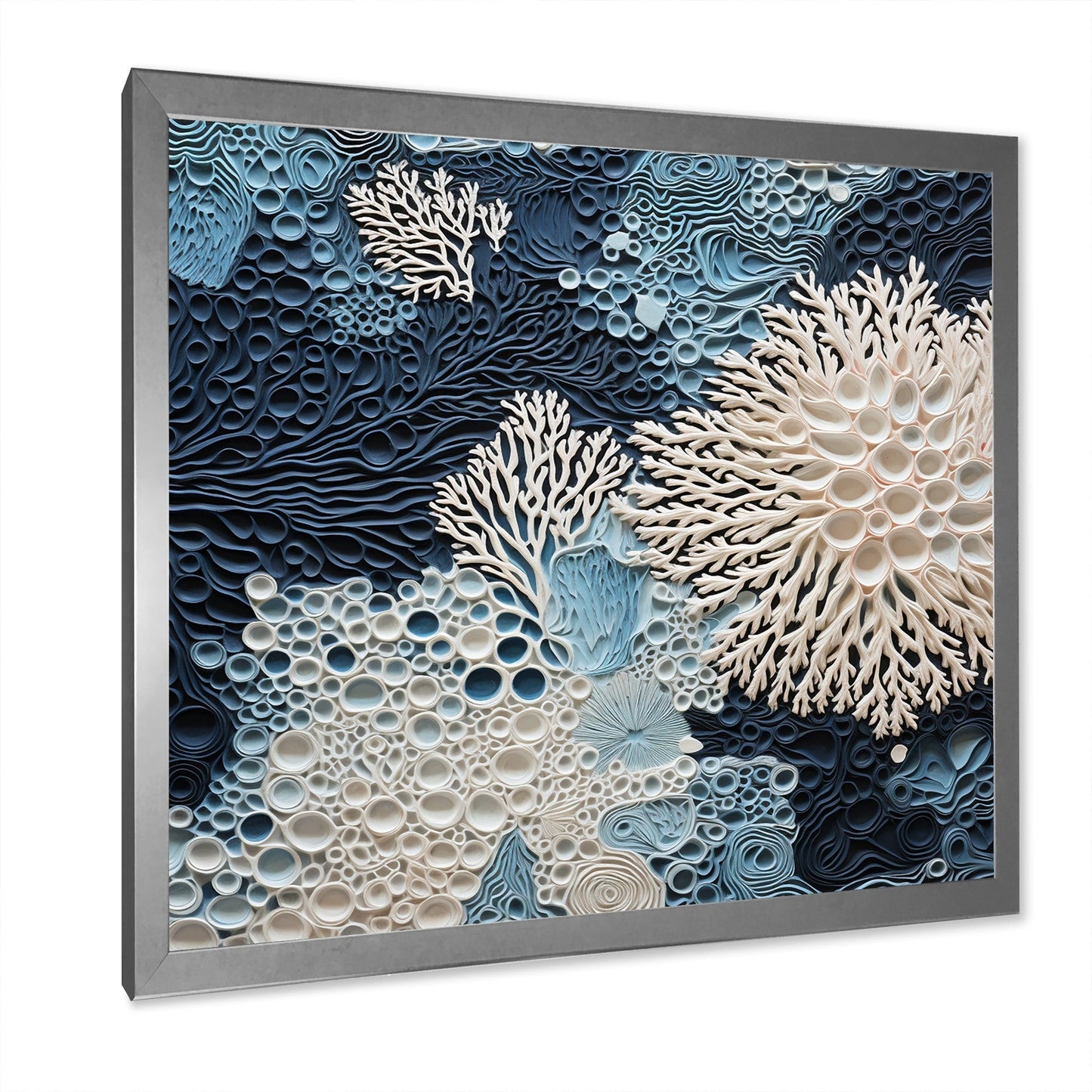 Designart - Collage de coraux bleus et blancs sous l'eau - Toile encadrée - Décoration murale côtière