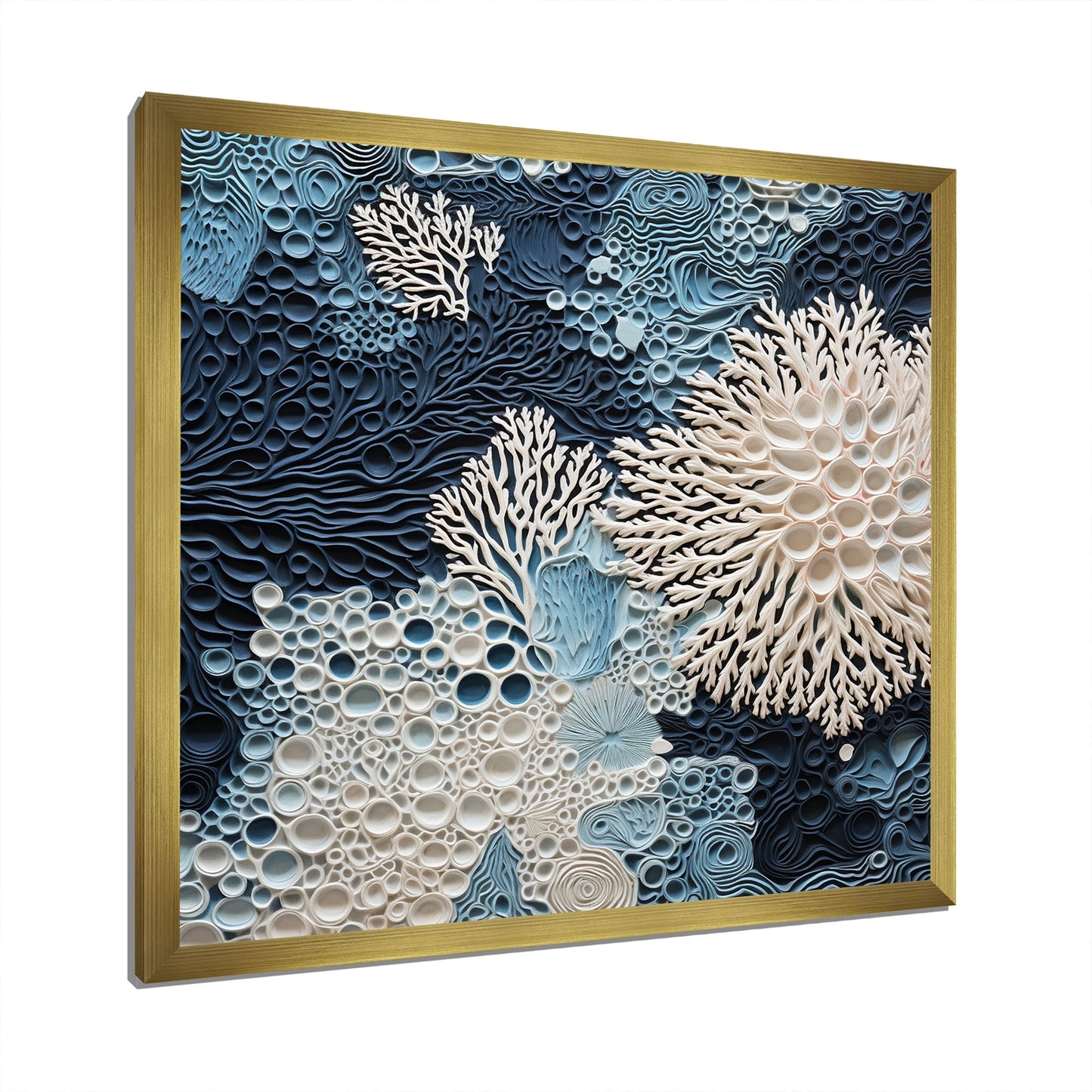Designart - Collage de coraux bleus et blancs sous l'eau - Toile encadrée - Décoration murale côtière