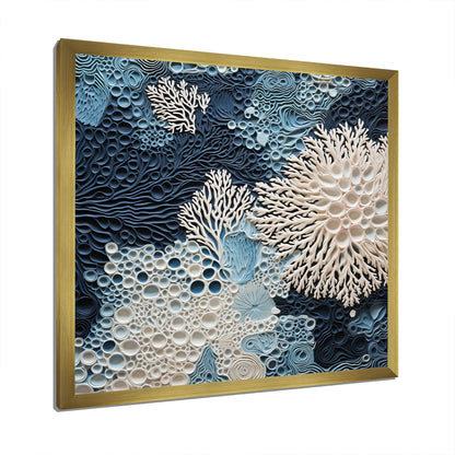 Designart - Collage de coraux bleus et blancs sous l'eau - Toile encadrée - Décoration murale côtière