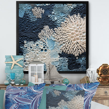Designart - Collage de coraux bleus et blancs sous l'eau - Toile encadrée - Décoration murale côtière