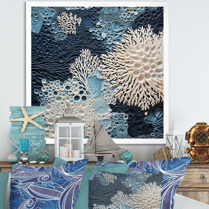 Designart - Collage de coraux bleus et blancs sous l'eau - Toile encadrée - Décoration murale côtière