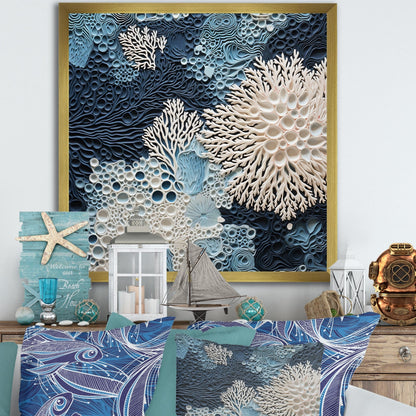 Designart - Collage de coraux bleus et blancs sous l'eau - Toile encadrée - Décoration murale côtière