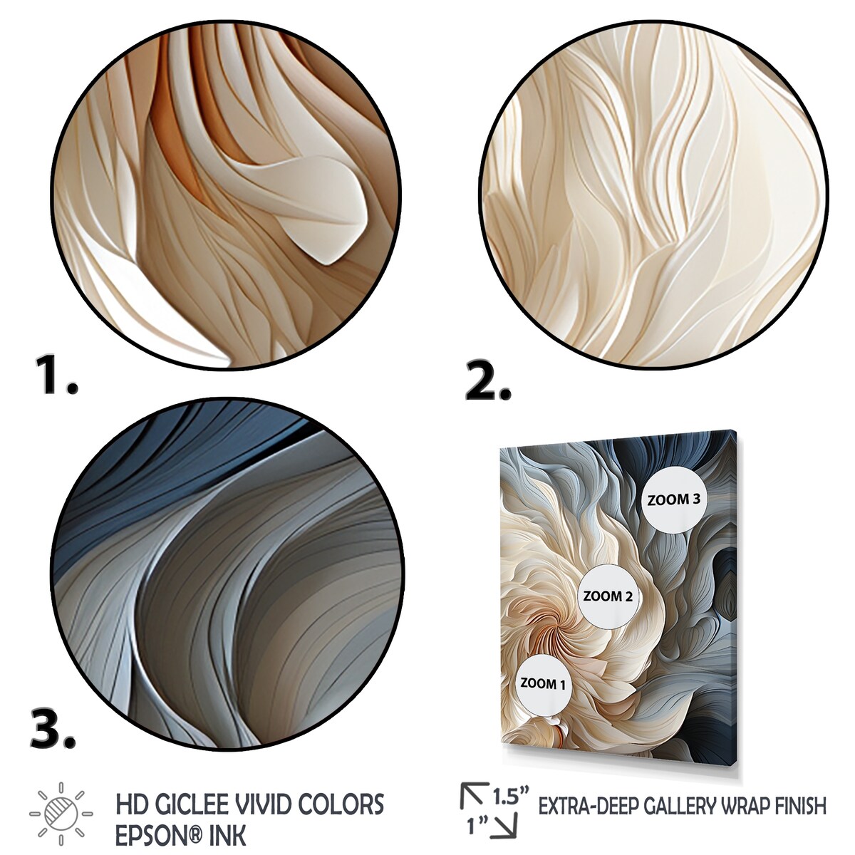 Décoration murale abstraite géométrique bleue en spirale de plumes blanches et bleues Designart II - Décoration murale encadrée moderne pour entrée