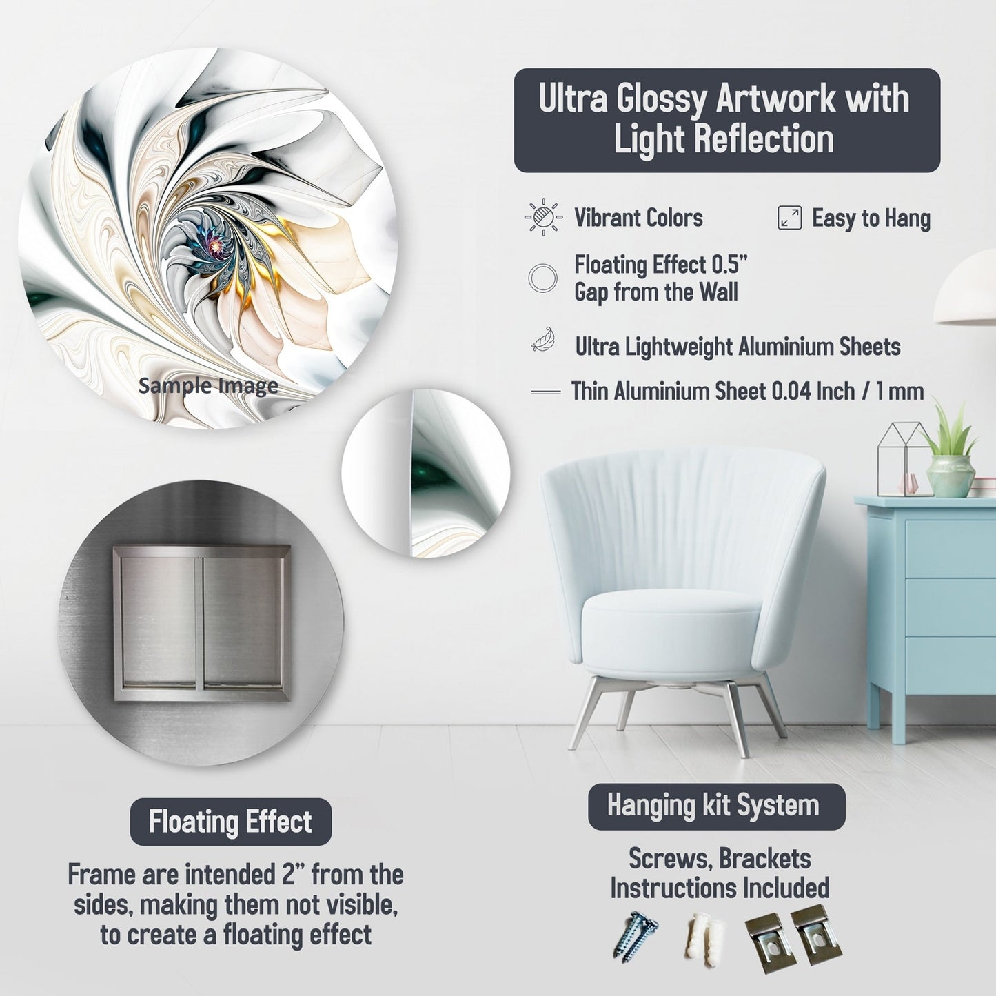 Designart - Profondeurs géométriques blanches et grises - Décoration murale géométrique moderne en métal