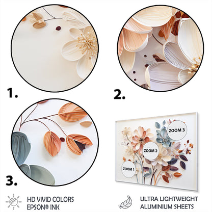 Collage botanique blanc Designart, art mural abstrait en métal pour salon