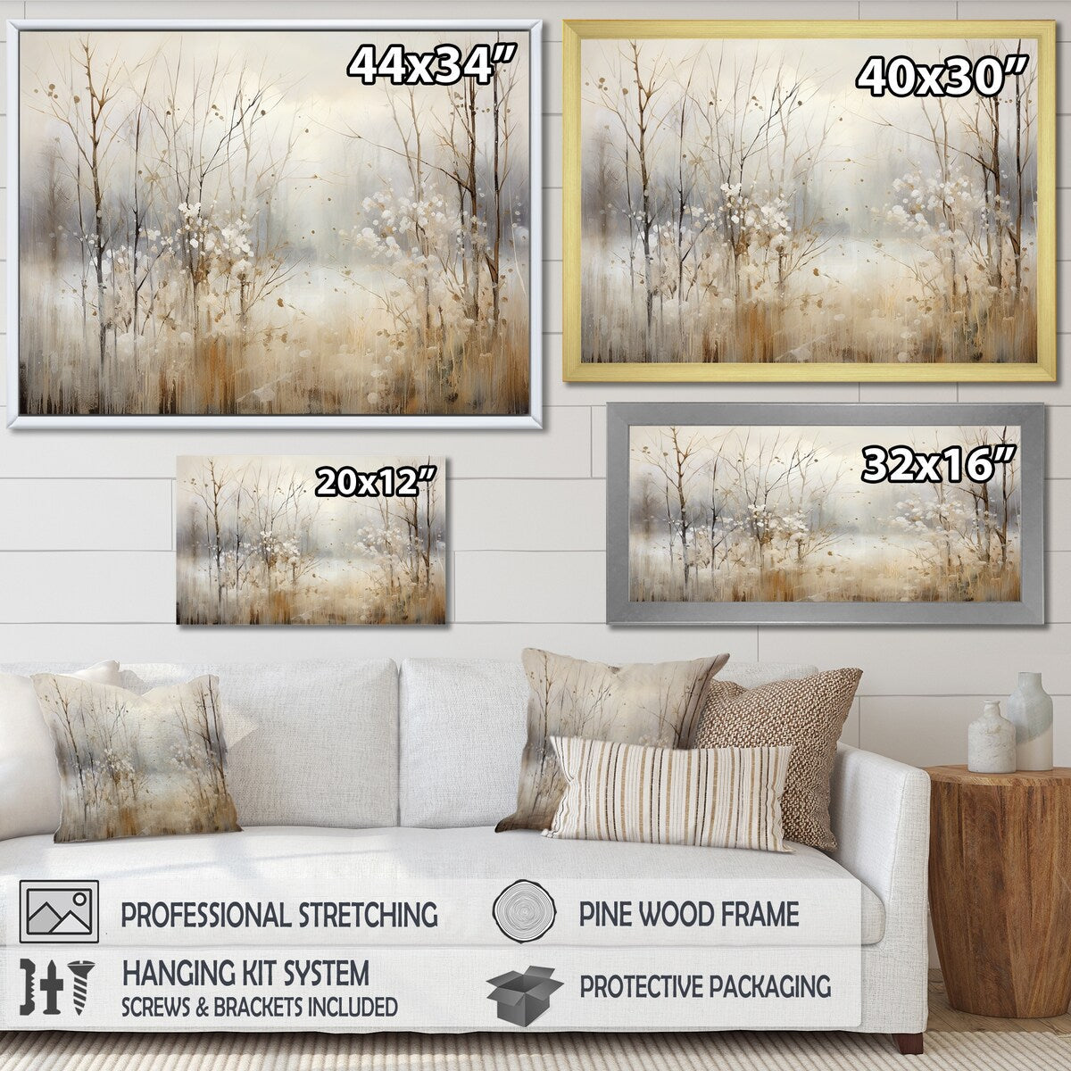 Décoration murale Designart Winter Meadow View Calmness II Meadow Grey - Toile encadrée traditionnelle pour chambre à coucher