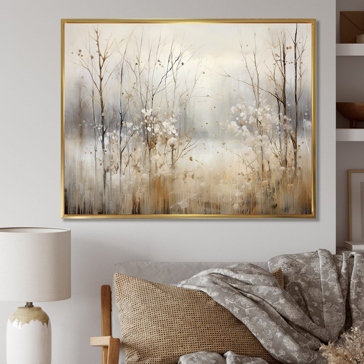 Décoration murale Designart Winter Meadow View Calmness II Meadow Grey - Toile encadrée traditionnelle pour chambre à coucher