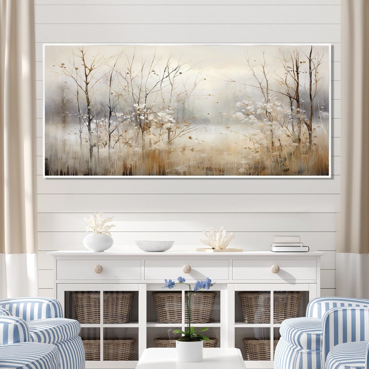 Décoration murale Designart Winter Meadow View Calmness II Meadow Grey - Toile encadrée traditionnelle pour chambre à coucher