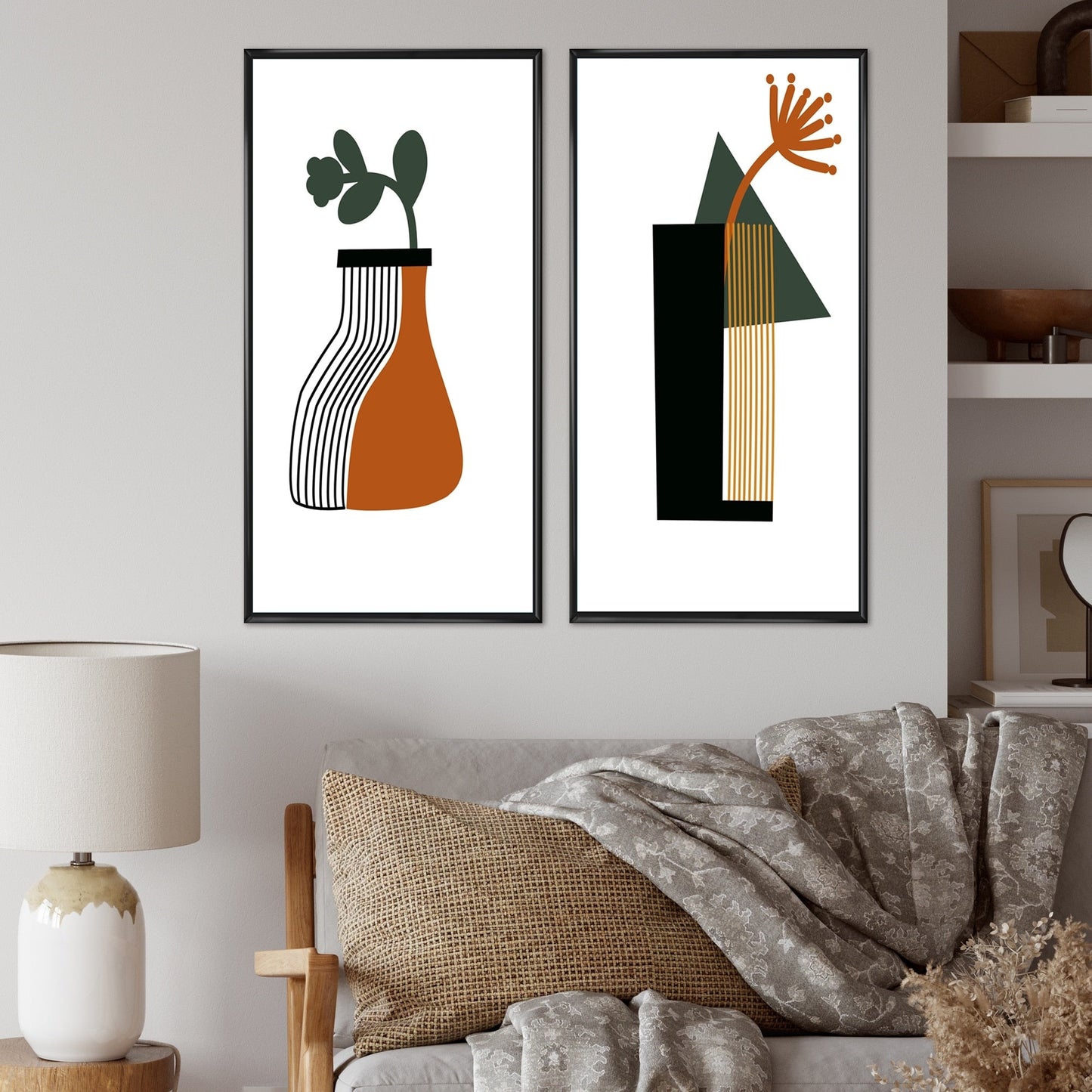 Designart Bohème Mid-Century Géométrique Typographie VI Géométrique Encadré Art Ensemble de 2 Pièces