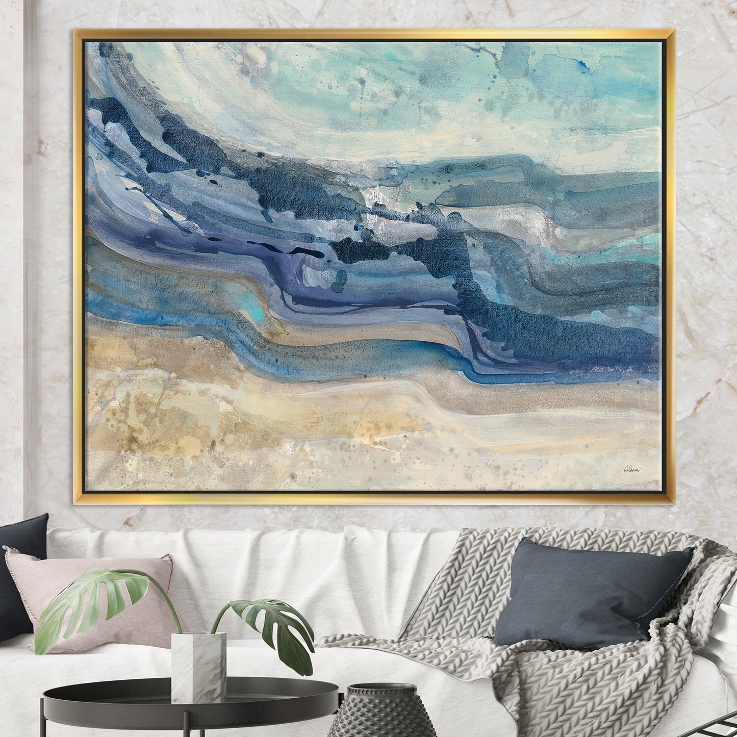 Toile encadrée Designart Coast Blue Sea Waves Aquarelle Moderne Ferme