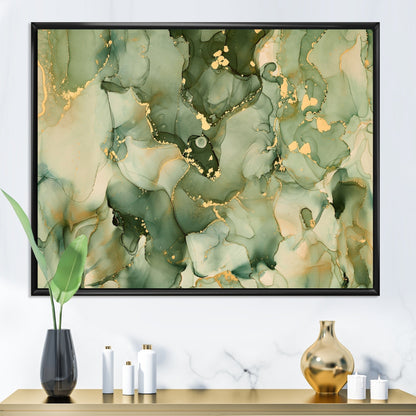 Impression sur toile encadrée moderne Designart Green Luxury Abstract Fluid Art I