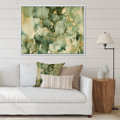Impression sur toile encadrée moderne Designart Green Luxury Abstract Fluid Art I