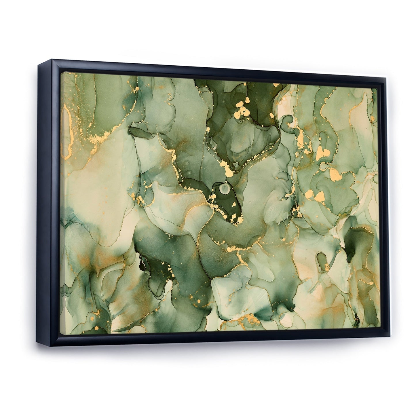 Impression sur toile encadrée moderne Designart Green Luxury Abstract Fluid Art I