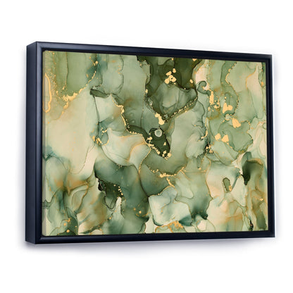 Impression sur toile encadrée moderne Designart Green Luxury Abstract Fluid Art I
