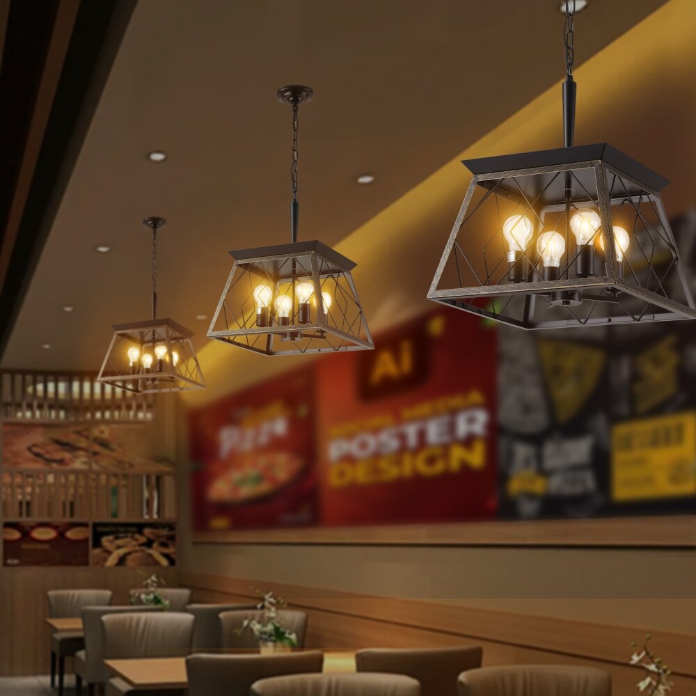 Lustre de style ferme à 4 lumières à intensité variable pour salle à manger, sans ampoule