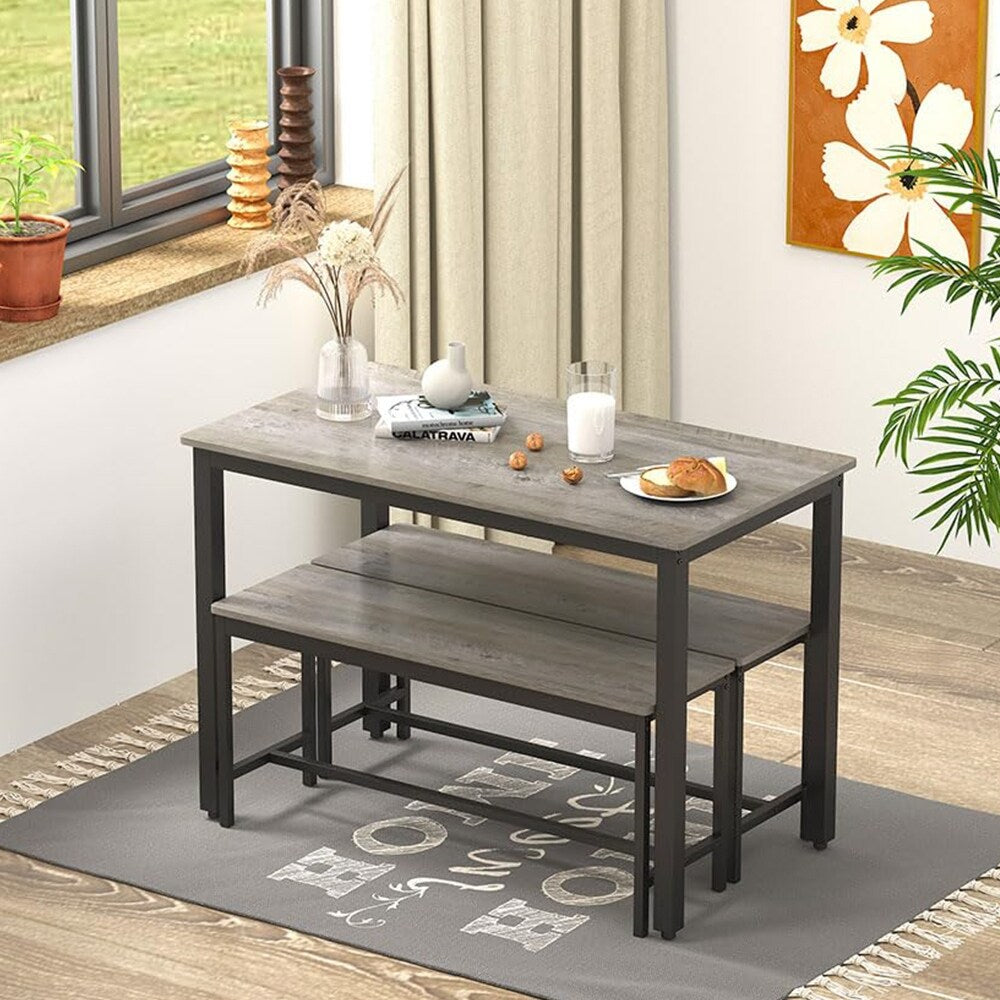 Ensemble table à manger, table de bar en bois, table de cuisine avec 2 bancs - 3 pièces