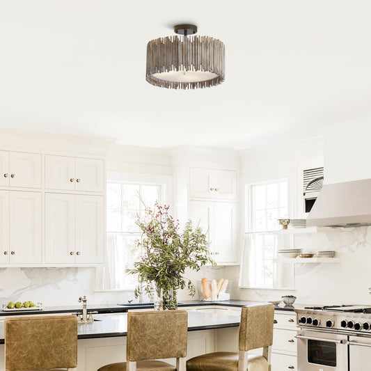 Plafonnier semi-encastré à 3 lumières en bois blanc vieilli