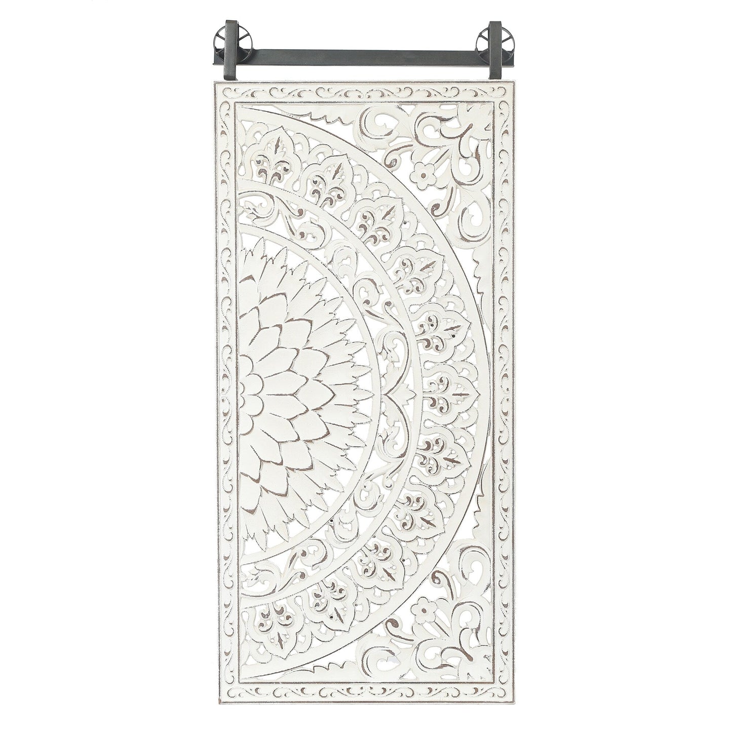 Décoration murale en bois blanc ivoire vieilli avec des touches de noir (lot de 2)