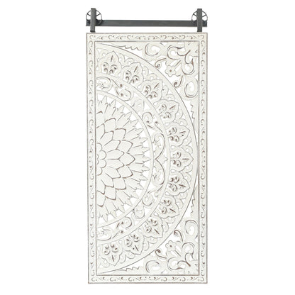 Décoration murale en bois blanc ivoire vieilli avec des touches de noir (lot de 2)