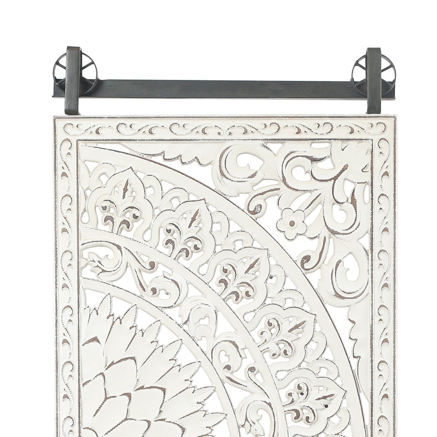 Décoration murale en bois blanc ivoire vieilli avec des touches de noir (lot de 2)