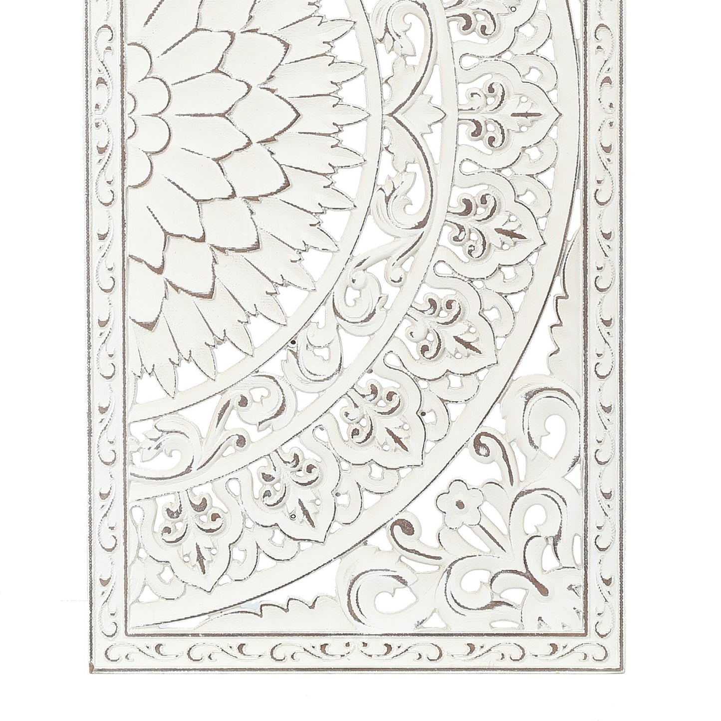 Décoration murale en bois blanc ivoire vieilli avec des touches de noir (lot de 2)