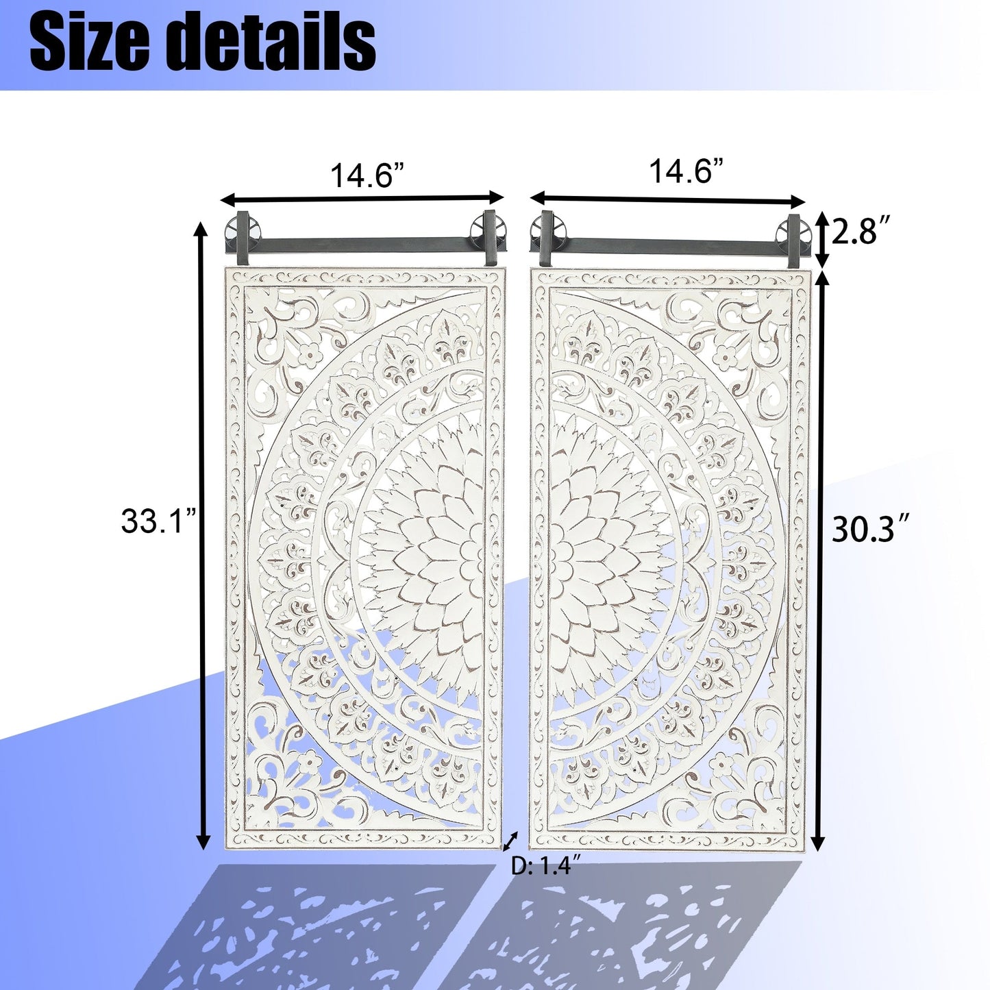 Décoration murale en bois blanc ivoire vieilli avec des touches de noir (lot de 2)