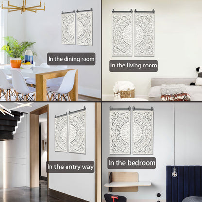 Décoration murale en bois blanc ivoire vieilli avec des touches de noir (lot de 2)