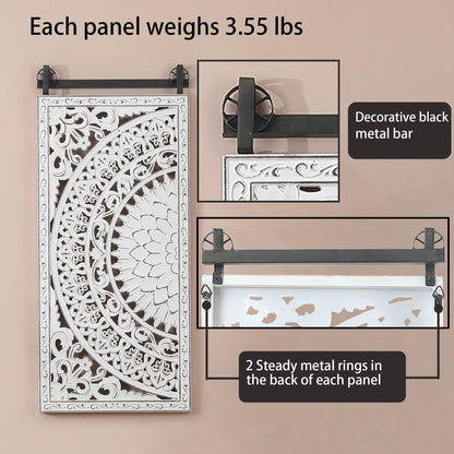 Décoration murale en bois blanc ivoire vieilli avec des touches de noir (lot de 2)