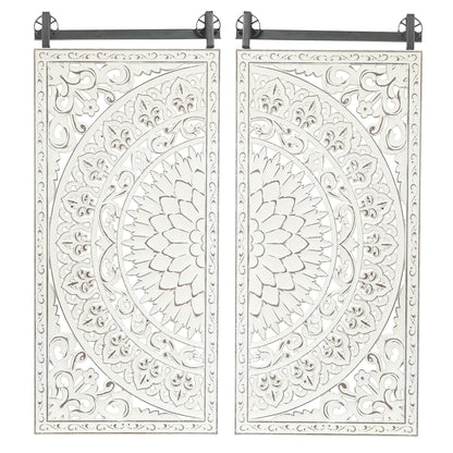 Décoration murale en bois blanc ivoire vieilli avec des touches de noir (lot de 2)