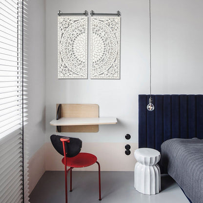 Décoration murale en bois blanc ivoire vieilli avec des touches de noir (lot de 2)