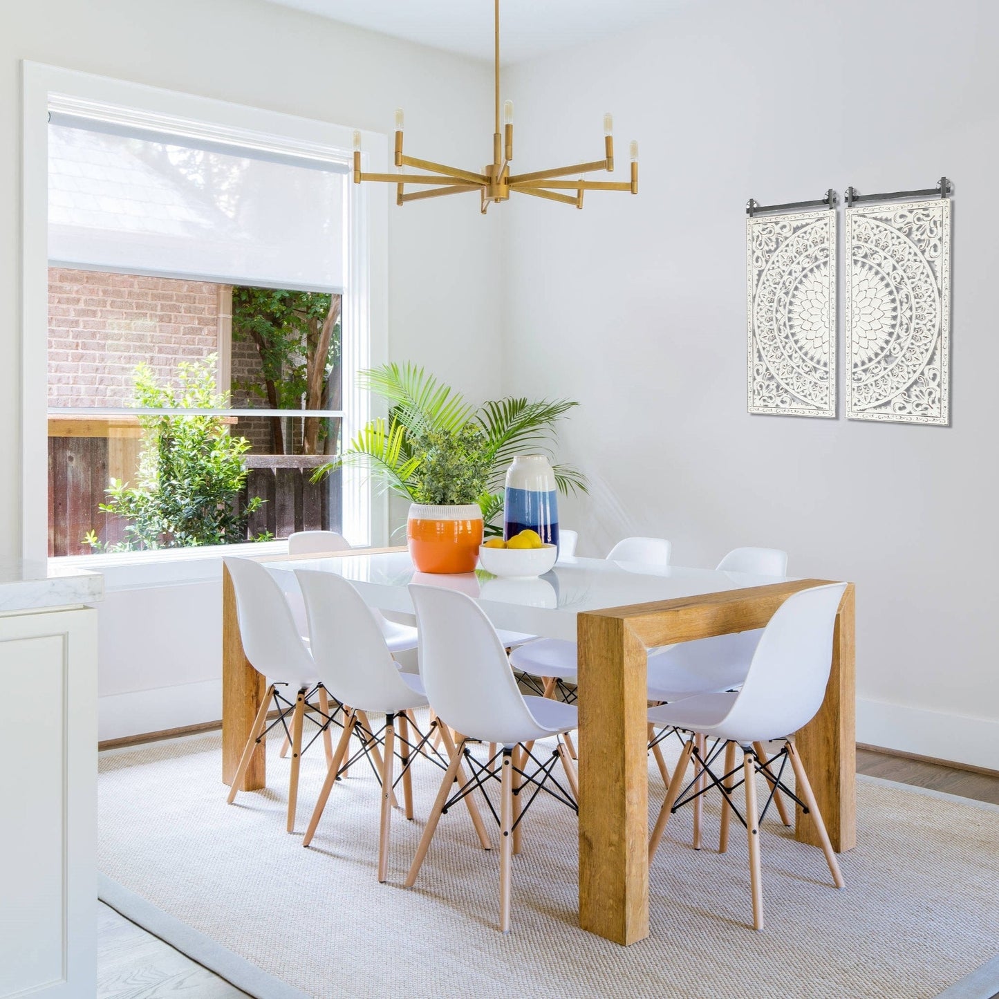 Décoration murale en bois blanc ivoire vieilli avec des touches de noir (lot de 2)