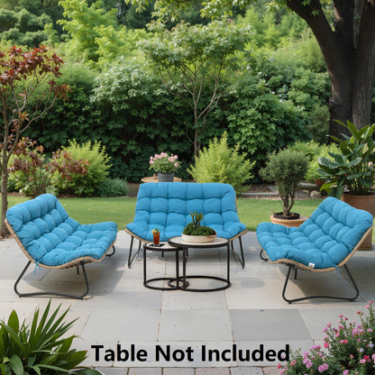 Fauteuil Papasan double avec coussin, rotin synthétique toutes saisons et cadre en métal pour intérieur et extérieur