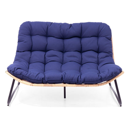 Fauteuil Papasan double avec coussin, rotin synthétique toutes saisons et cadre en métal pour intérieur et extérieur
