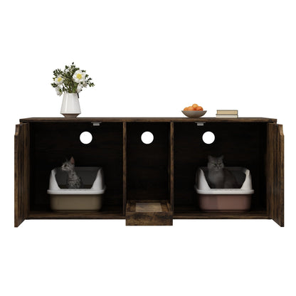 Meuble multifonctionnel pour bac à litière à double compartiment