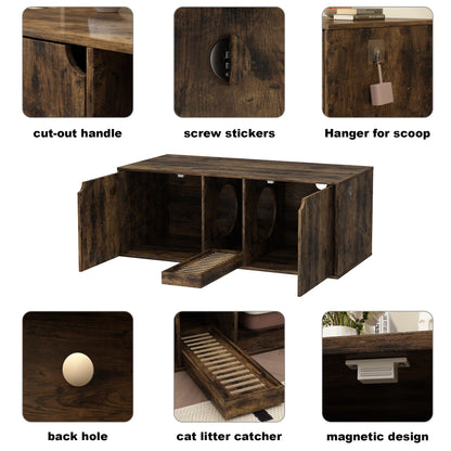 Meuble multifonctionnel pour bac à litière à double compartiment