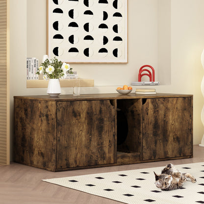 Meuble multifonctionnel pour bac à litière à double compartiment