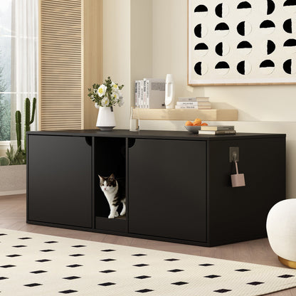 Meuble multifonctionnel pour bac à litière à double compartiment