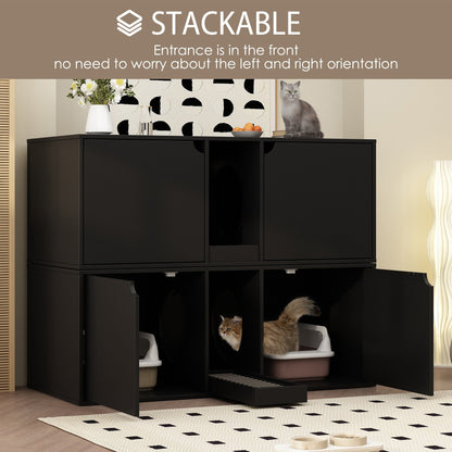 Meuble multifonctionnel pour bac à litière à double compartiment