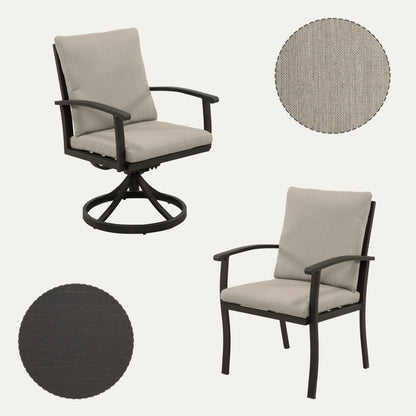 Ensemble de salle à manger de patio en aluminium EGEIROS LIFE AluLux 9 pièces avec 2 chaises pivotantes, 6 chaises et coussins lavables