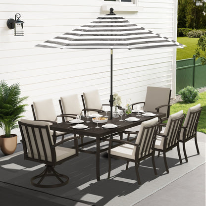 Ensemble de salle à manger de patio en aluminium EGEIROS LIFE AluLux 9 pièces avec 2 chaises pivotantes, 6 chaises et coussins lavables