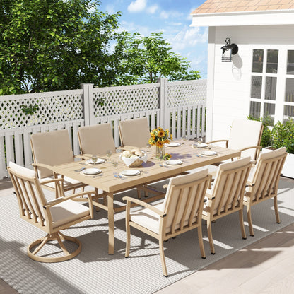 Ensemble de salle à manger de patio en aluminium EGEIROS LIFE AluLux 9 pièces avec 2 chaises pivotantes, 6 chaises et coussins lavables